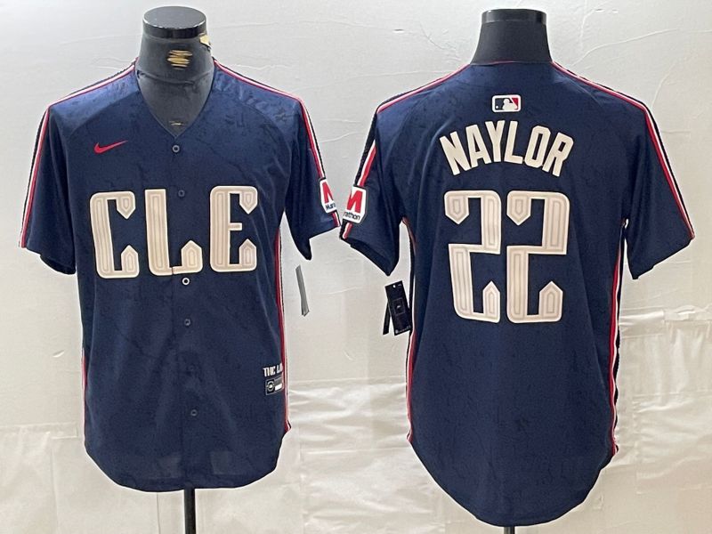 Men Cleveland Indians #22 Naylor Blue City Edition Nike 2024 MLB Jersey style 1